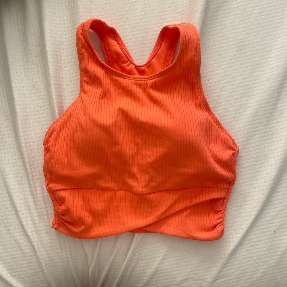 Peach ribbed athletic racerback crop top